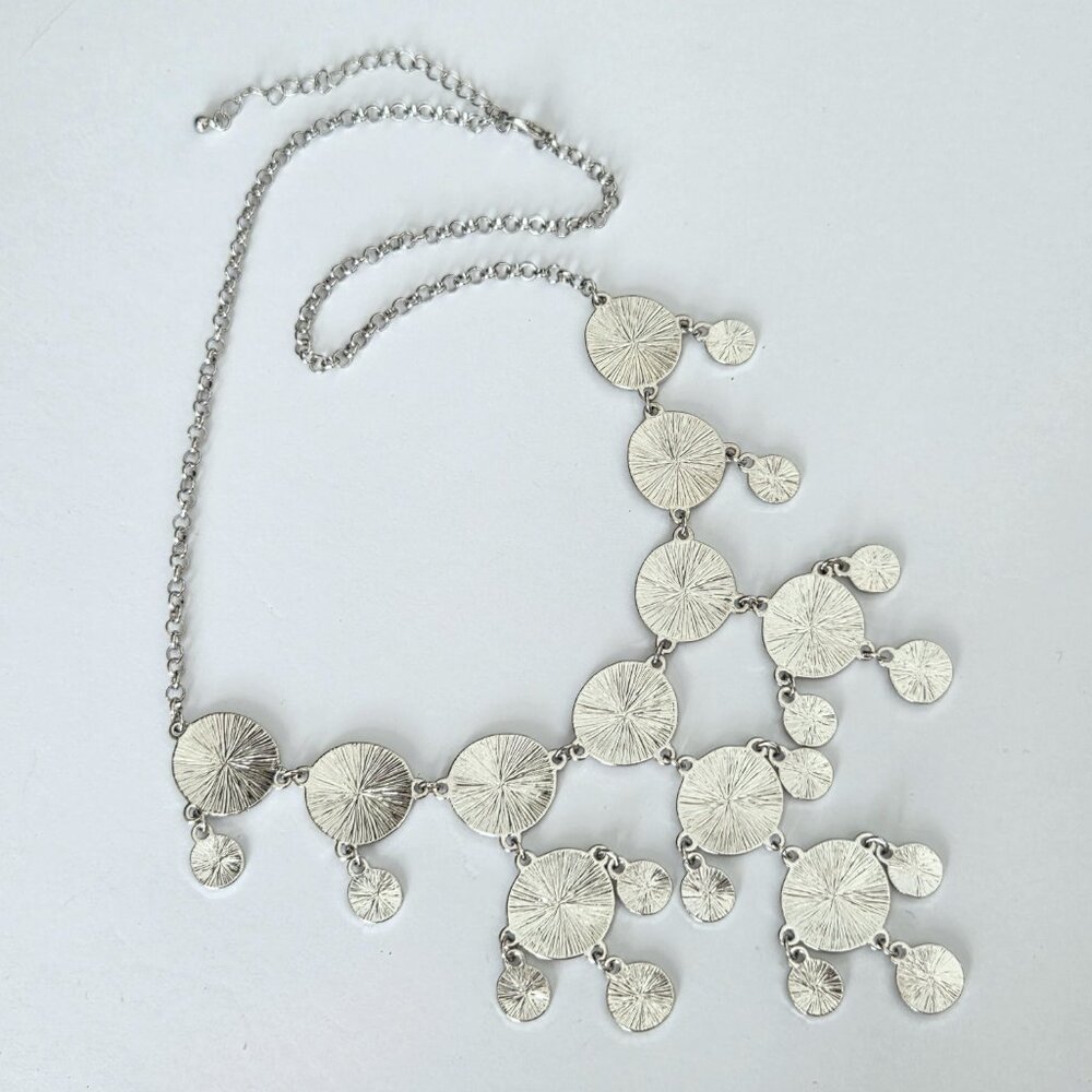 Silver Tone Textured Reversible Statement Bib Nec… - image 3